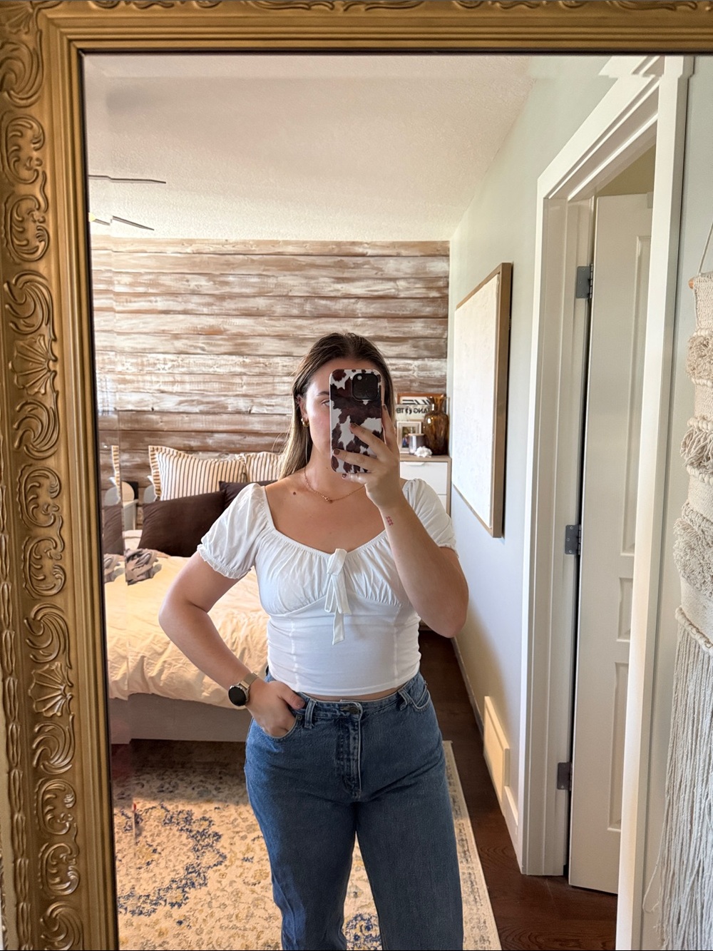 Garage White Corset Puff Sleeve Crop Top